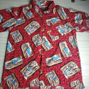 KAD Hawaiian Shirt Old Car Surfboard Button Shirt sz XL